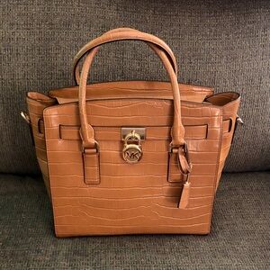 Michael Kors Hamilton Large Crocodile-Embossed Satchel